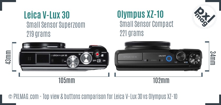 Leica V-Lux 30 vs Olympus XZ-10 top view buttons comparison