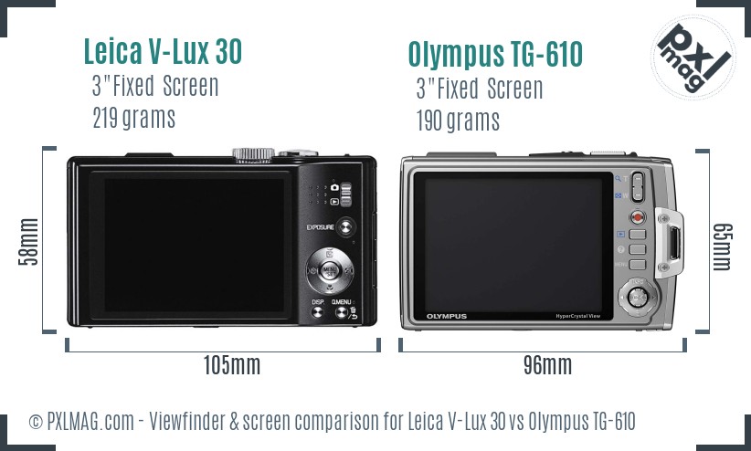 Leica V-Lux 30 vs Olympus TG-610 Screen and Viewfinder comparison