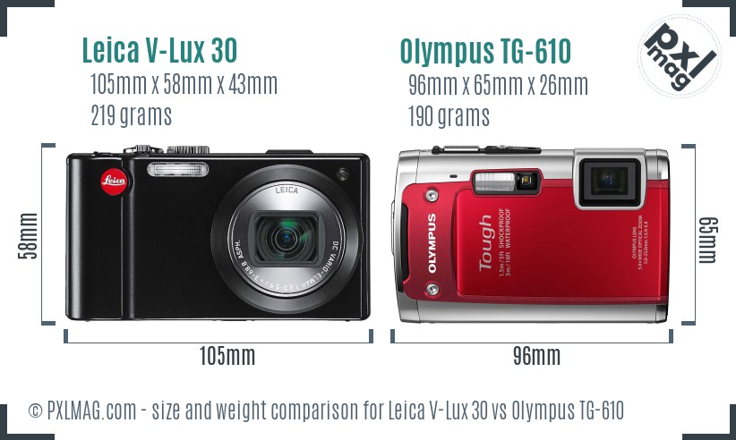 Leica V-Lux 30 vs Olympus TG-610 size comparison Leica V-Lux 30 vs Olympus TG-610 size comparison