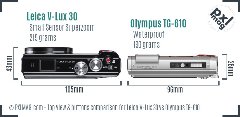 Leica V-Lux 30 vs Olympus TG-610 top view buttons comparison