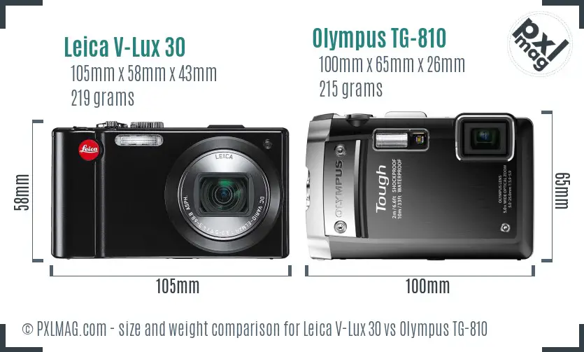 Leica V-Lux 30 vs Olympus TG-810 size comparison