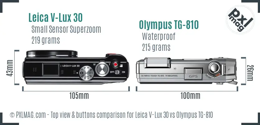 Leica V-Lux 30 vs Olympus TG-810 top view buttons comparison