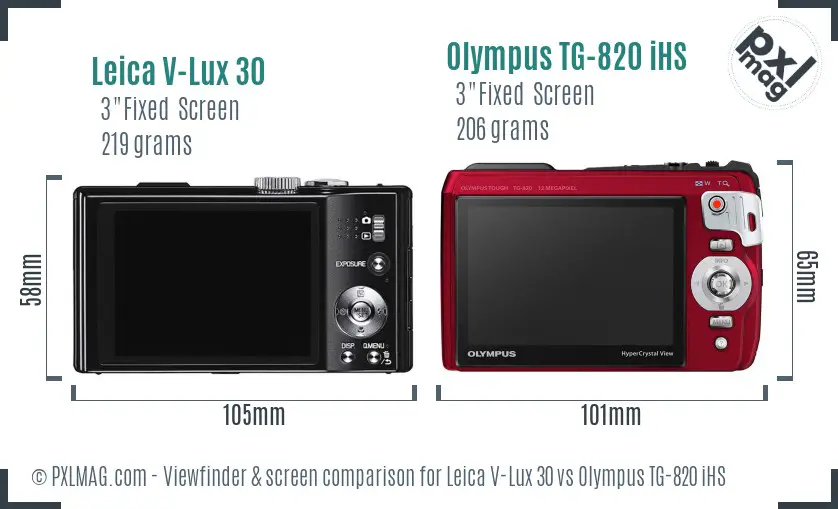Leica V-Lux 30 vs Olympus TG-820 iHS Screen and Viewfinder comparison