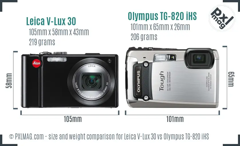 Leica V-Lux 30 vs Olympus TG-820 iHS size comparison