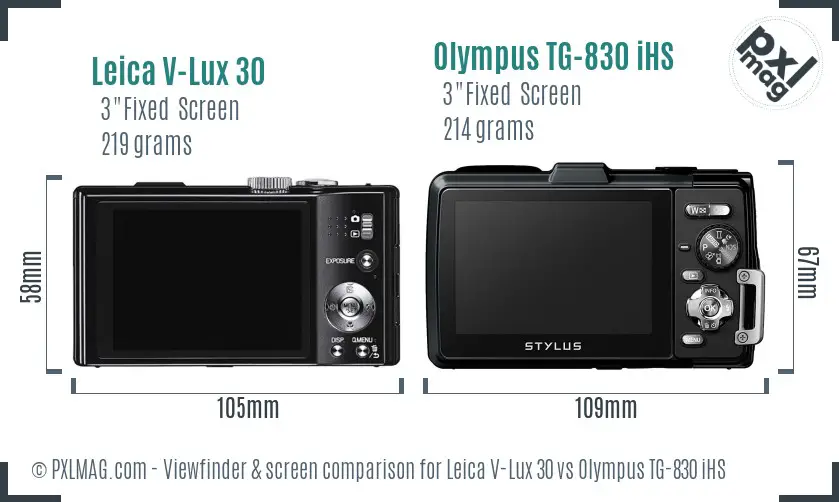 Leica V-Lux 30 vs Olympus TG-830 iHS Screen and Viewfinder comparison