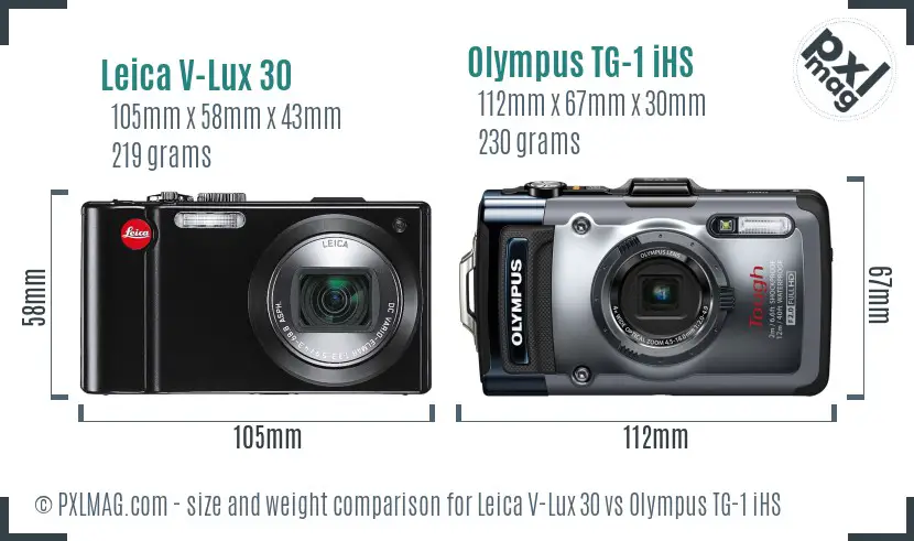 Leica V-Lux 30 vs Olympus TG-1 iHS size comparison