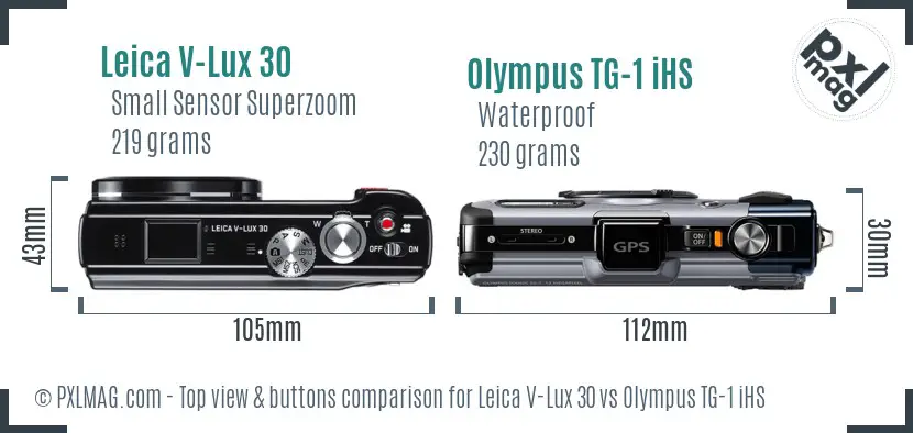 Leica V-Lux 30 vs Olympus TG-1 iHS top view buttons comparison