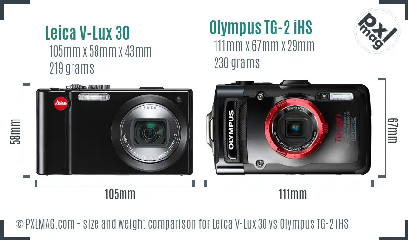 Leica V-Lux 30 vs Olympus TG-2 iHS size comparison