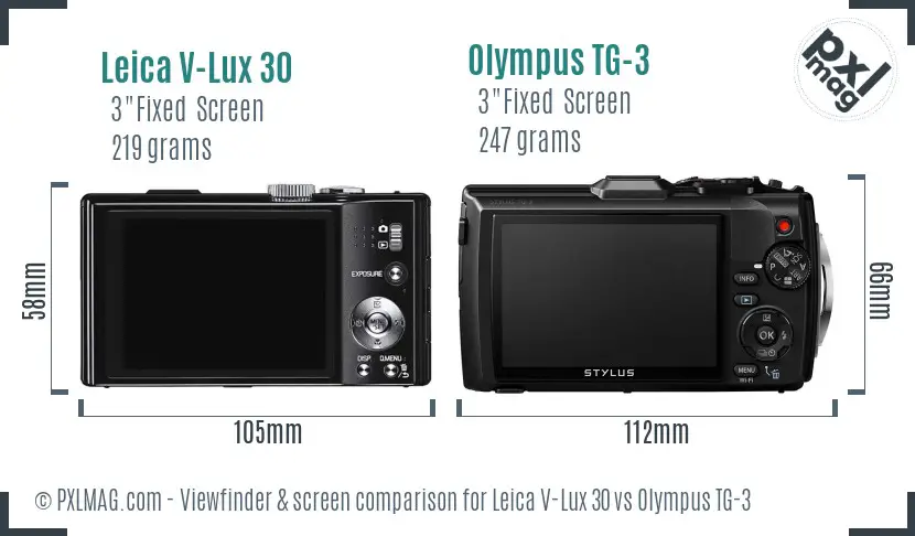 Leica V-Lux 30 vs Olympus TG-3 Screen and Viewfinder comparison