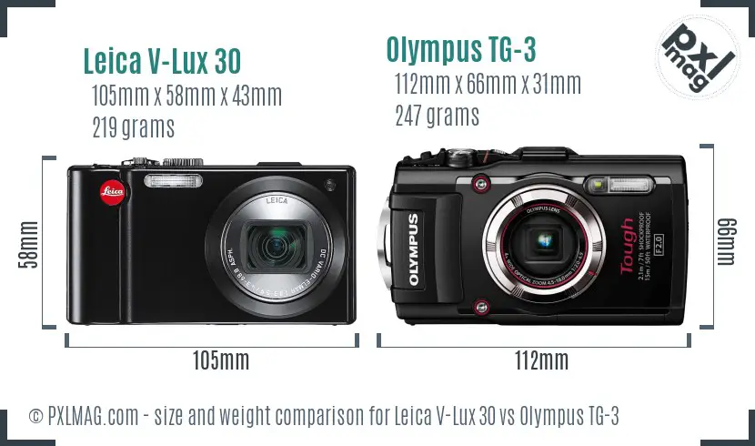 Leica V-Lux 30 vs Olympus TG-3 size comparison