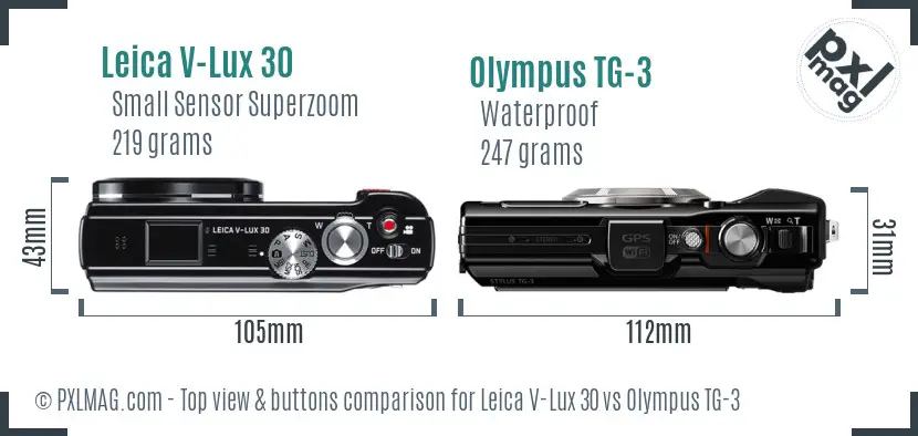 Leica V-Lux 30 vs Olympus TG-3 top view buttons comparison