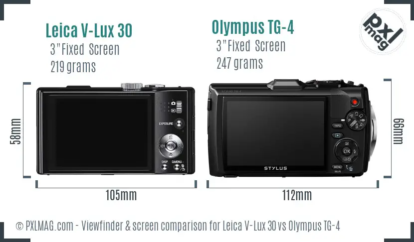Leica V-Lux 30 vs Olympus TG-4 Screen and Viewfinder comparison