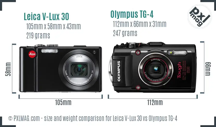 Leica V-Lux 30 vs Olympus TG-4 size comparison Leica V-Lux 30 vs Olympus TG-4 size comparison