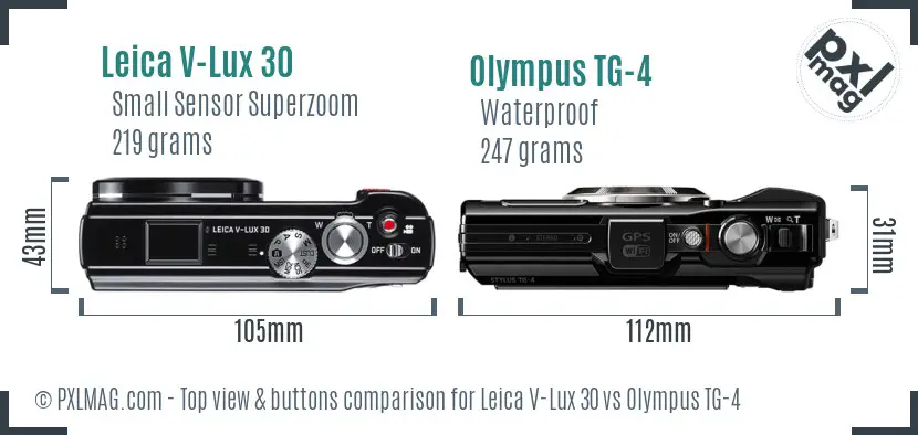 Leica V-Lux 30 vs Olympus TG-4 top view buttons comparison