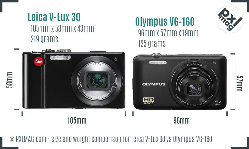 Leica V-Lux 30 vs Olympus VG-160 size comparison