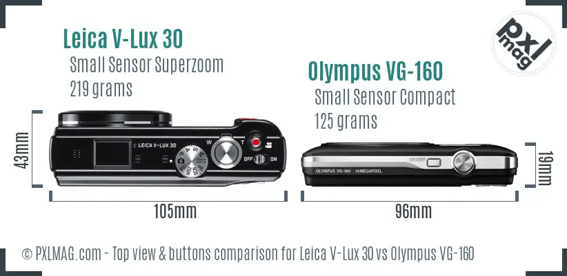 Leica V-Lux 30 vs Olympus VG-160 top view buttons comparison