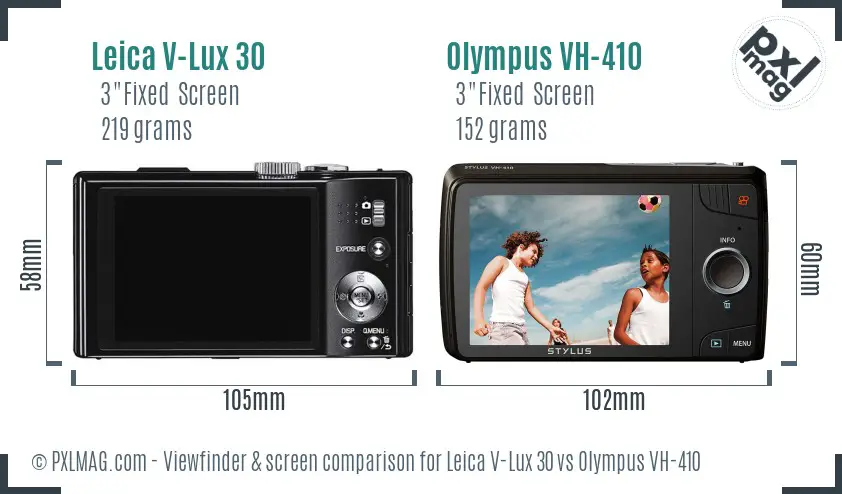 Leica V-Lux 30 vs Olympus VH-410 Screen and Viewfinder comparison