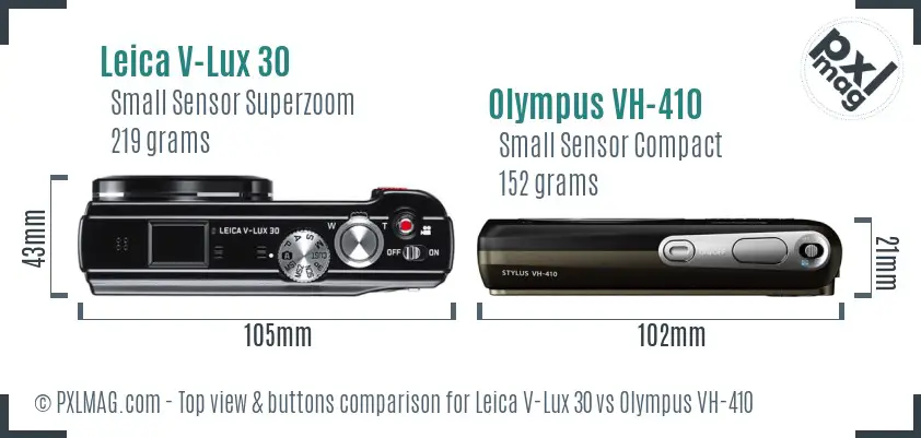 Leica V-Lux 30 vs Olympus VH-410 top view buttons comparison