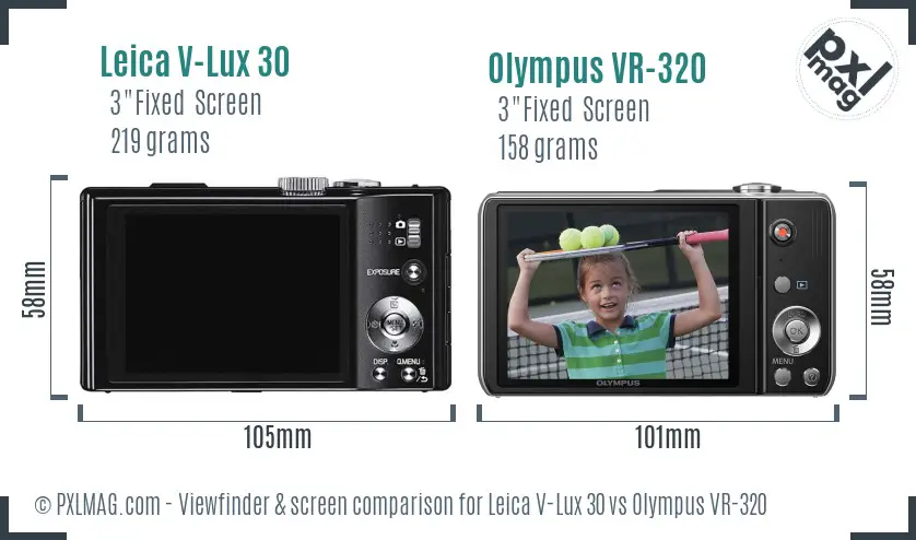 Leica V-Lux 30 vs Olympus VR-320 Screen and Viewfinder comparison