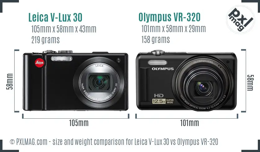 Leica V-Lux 30 vs Olympus VR-320 size comparison