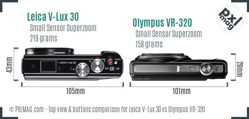 Leica V-Lux 30 vs Olympus VR-320 top view buttons comparison
