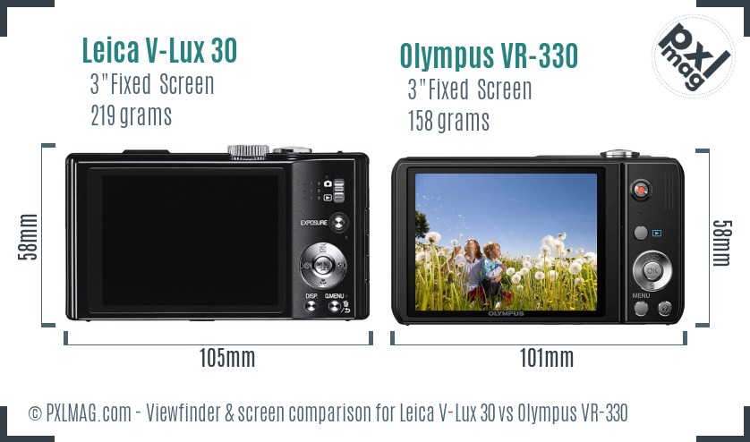 Leica V-Lux 30 vs Olympus VR-330 Screen and Viewfinder comparison