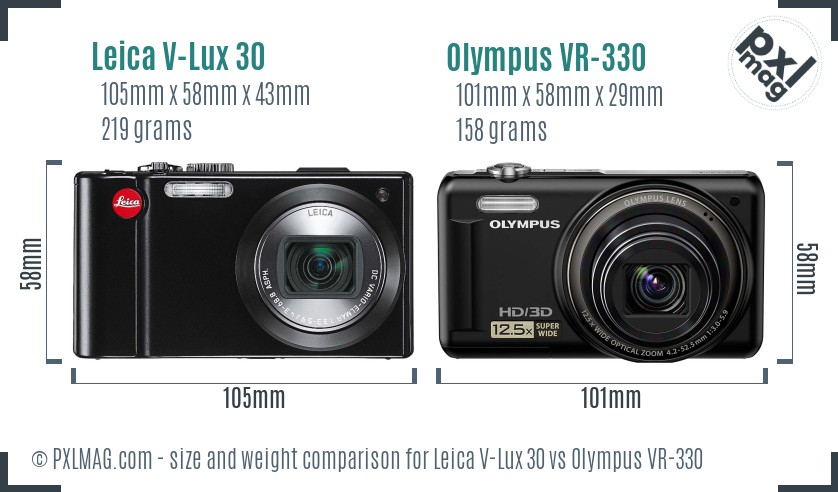 Leica V-Lux 30 vs Olympus VR-330 size comparison
