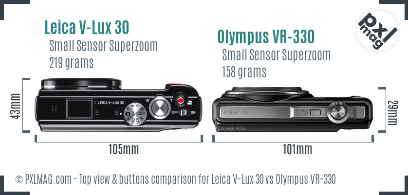 Leica V-Lux 30 vs Olympus VR-330 top view buttons comparison