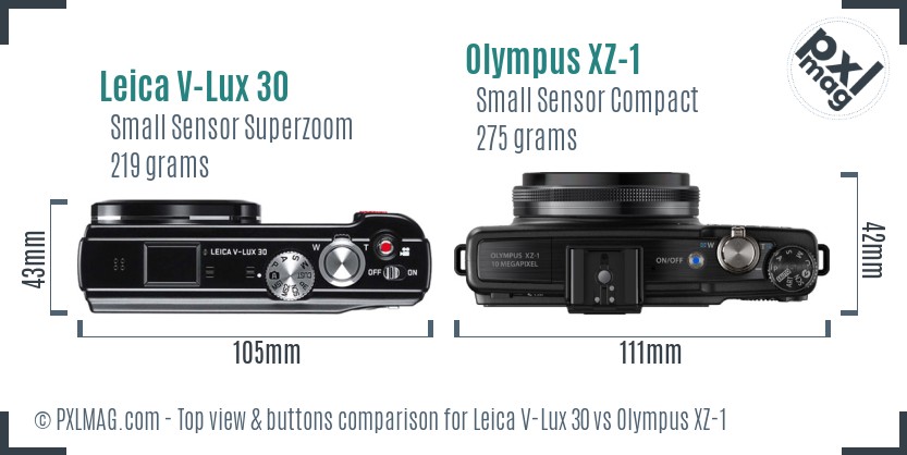 Leica V-Lux 30 vs Olympus XZ-1 top view buttons comparison