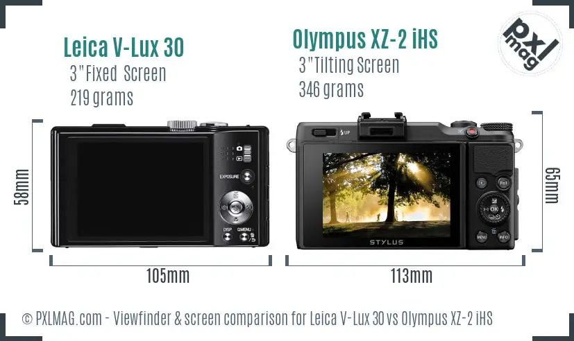 Leica V-Lux 30 vs Olympus XZ-2 iHS Screen and Viewfinder comparison