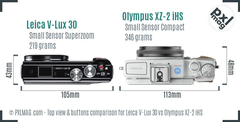 Leica V-Lux 30 vs Olympus XZ-2 iHS top view buttons comparison