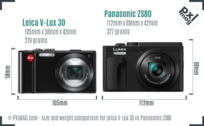 Leica V-Lux 30 vs Panasonic ZS80 size comparison