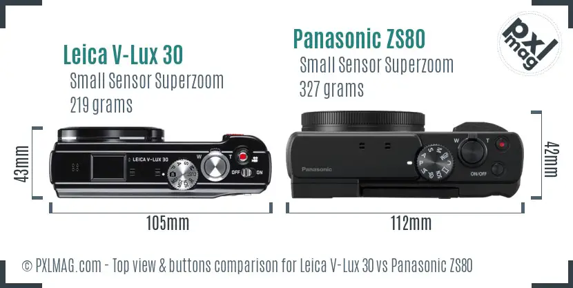 Leica V-Lux 30 vs Panasonic ZS80 top view buttons comparison