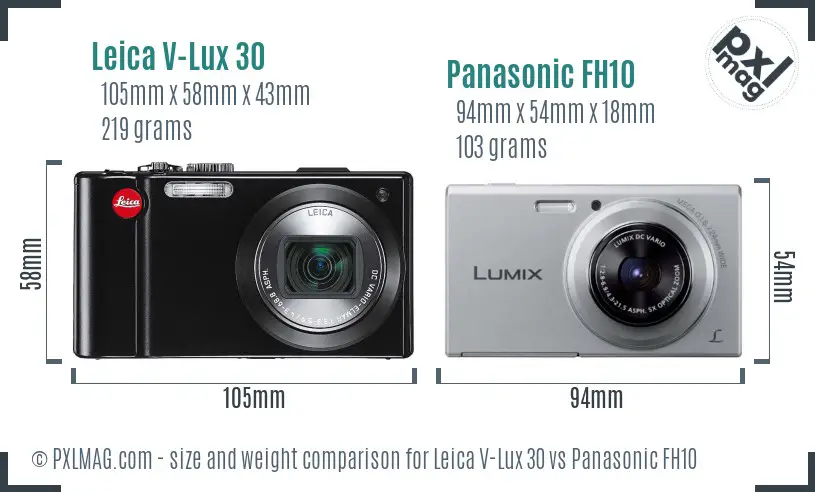 Leica V-Lux 30 vs Panasonic FH10 size comparison