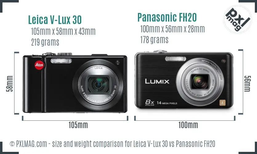 Leica V-Lux 30 vs Panasonic FH20 size comparison