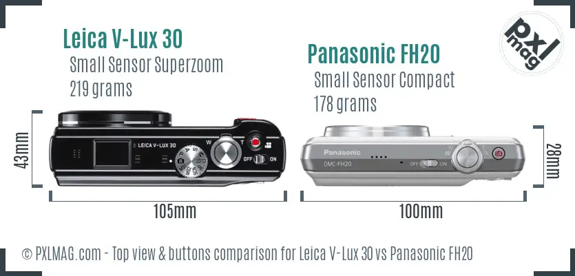 Leica V-Lux 30 vs Panasonic FH20 top view buttons comparison