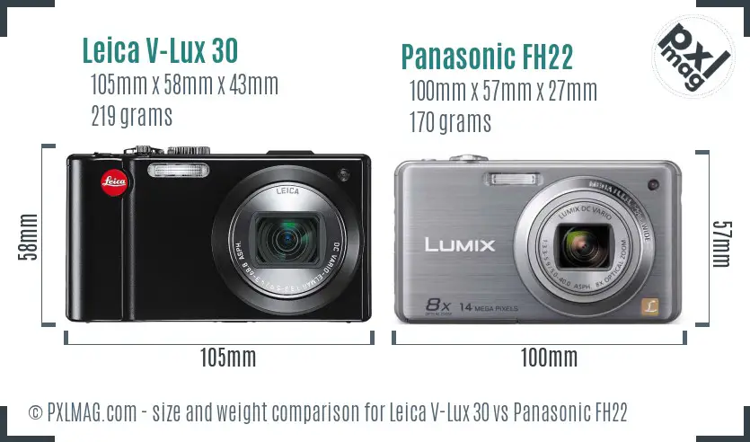 Leica V-Lux 30 vs Panasonic FH22 size comparison Leica V-Lux 30 vs Panasonic FH22 size comparison