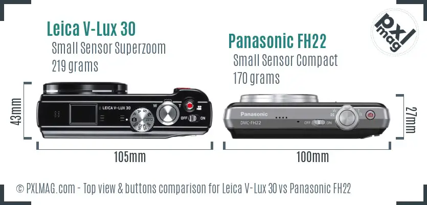 Leica V-Lux 30 vs Panasonic FH22 top view buttons comparison Leica V-Lux 30 vs Panasonic FH22 top view buttons comparison