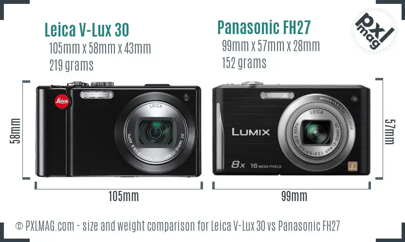 Leica V-Lux 30 vs Panasonic FH27 size comparison