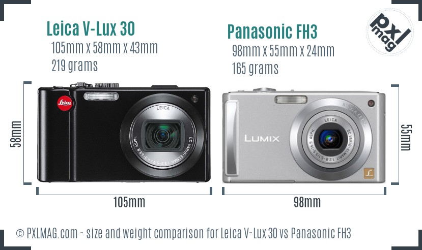 Leica V-Lux 30 vs Panasonic FH3 size comparison