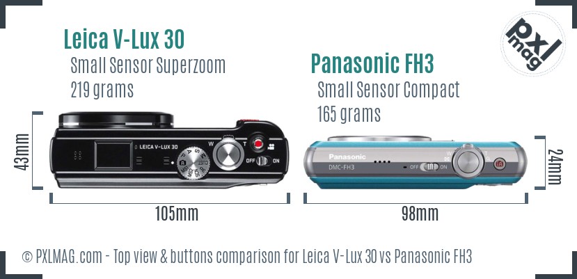 Leica V-Lux 30 vs Panasonic FH3 top view buttons comparison