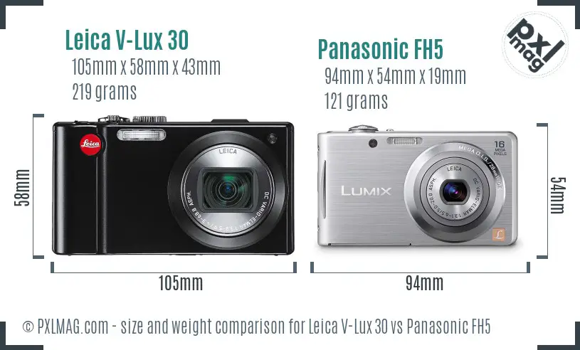 Leica V-Lux 30 vs Panasonic FH5 size comparison