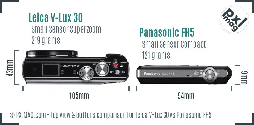 Leica V-Lux 30 vs Panasonic FH5 top view buttons comparison