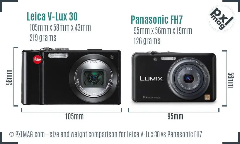 Leica V-Lux 30 vs Panasonic FH7 size comparison