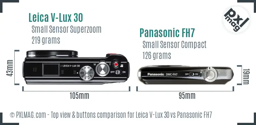 Leica V-Lux 30 vs Panasonic FH7 top view buttons comparison