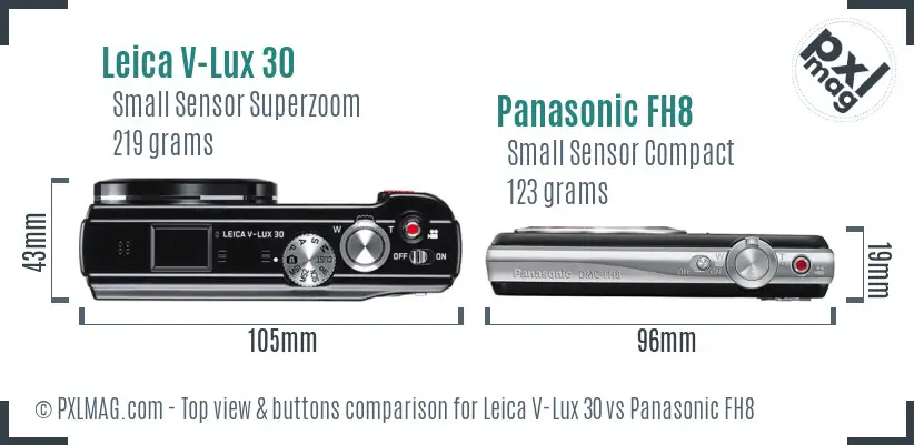 Leica V-Lux 30 vs Panasonic FH8 top view buttons comparison Leica V-Lux 30 vs Panasonic FH8 top view buttons comparison