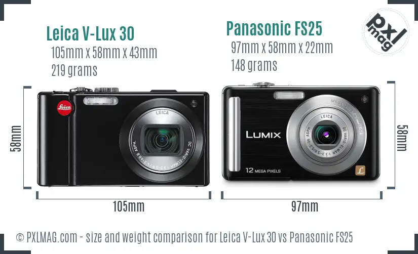 Leica V-Lux 30 vs Panasonic FS25 size comparison