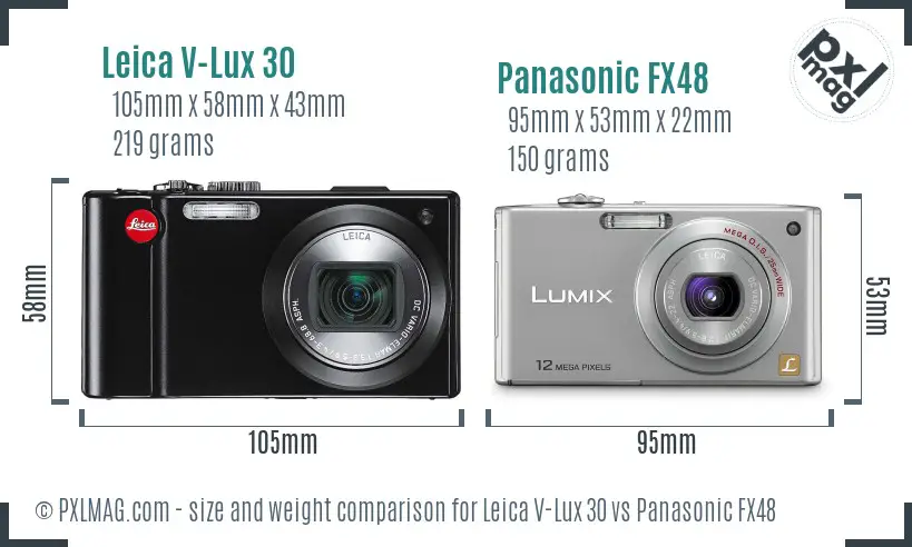 Leica V-Lux 30 vs Panasonic FX48 size comparison Leica V-Lux 30 vs Panasonic FX48 size comparison
