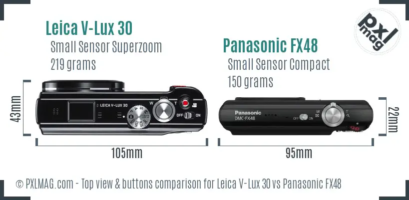 Leica V-Lux 30 vs Panasonic FX48 top view buttons comparison Leica V-Lux 30 vs Panasonic FX48 top view buttons comparison