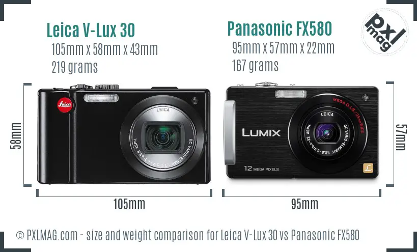 Leica V-Lux 30 vs Panasonic FX580 size comparison Leica V-Lux 30 vs Panasonic FX580 size comparison